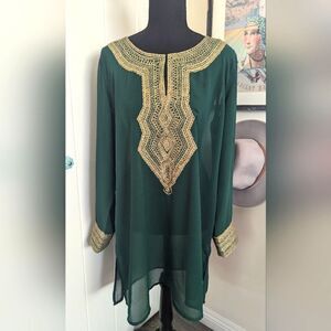 Soft Surroundings L Embroidered Tunic  Boho Lagenlook Cottagecore Coastal Chic